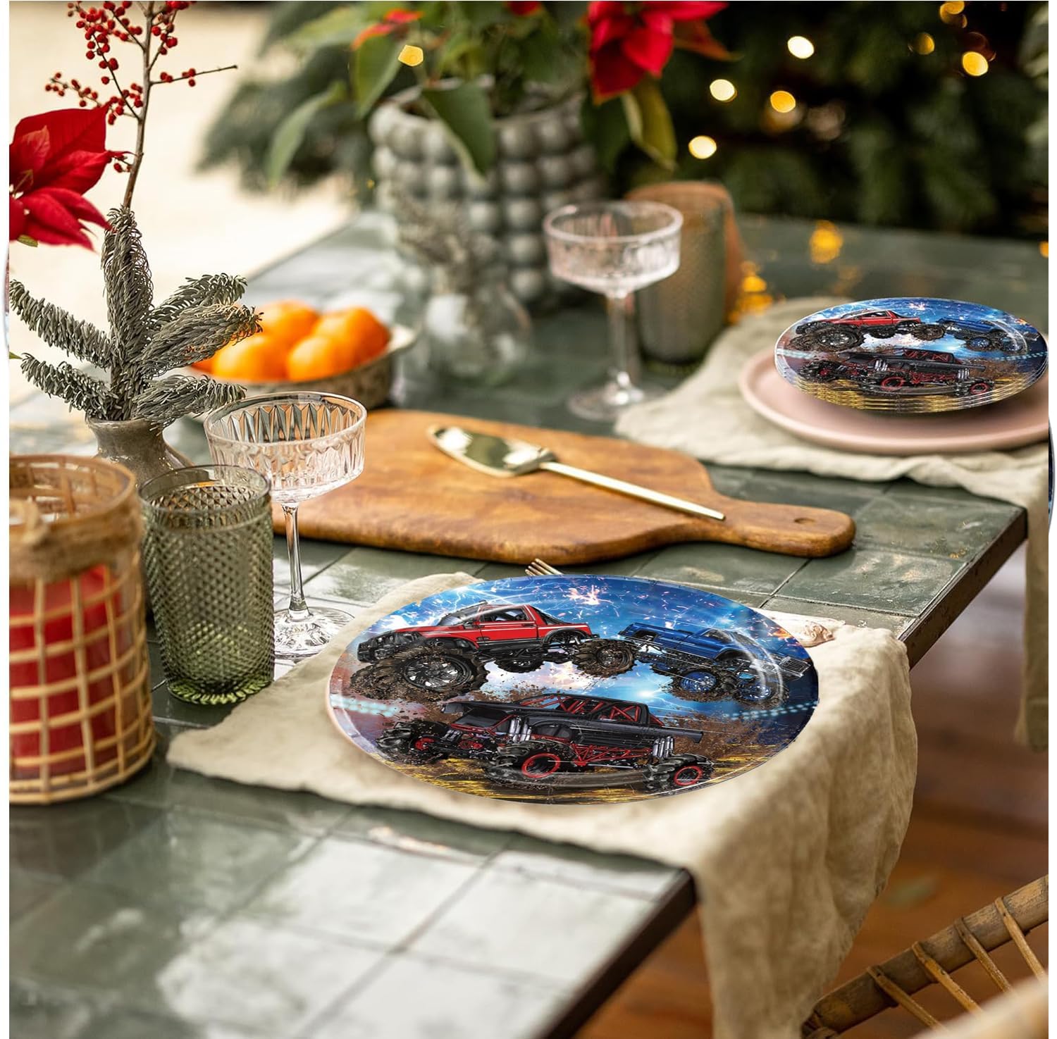 Monster Truck Racing Car Party Tableware, Monster Party Truck Party Supplies Birthday Decoration for Kids Birthday Table Decoration (Race)