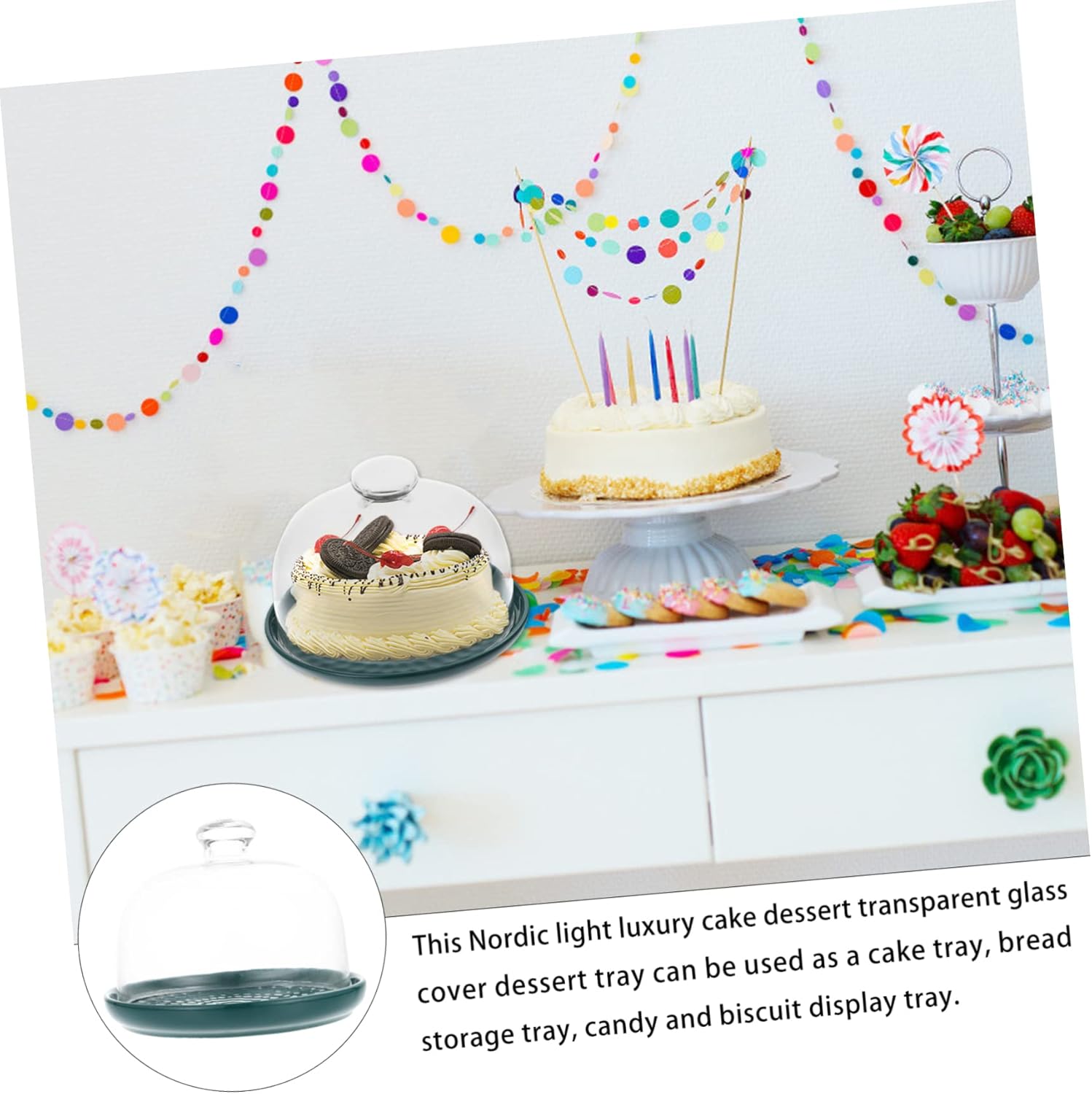 Nordic Luxury Dessert Tray Glass Cover 12-Inch Cake Display Stand for Weddings and Parties Elegant Serving Platter for Pastries and Breads