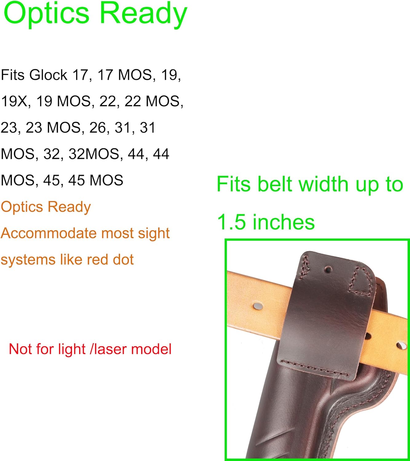 G17 G19 Holster OWB Custom Fit Glock 17, 19, 19X, 22, 23, 26, 31, 32, 44, 45 - Optics Ready/ - Top Grain Leather