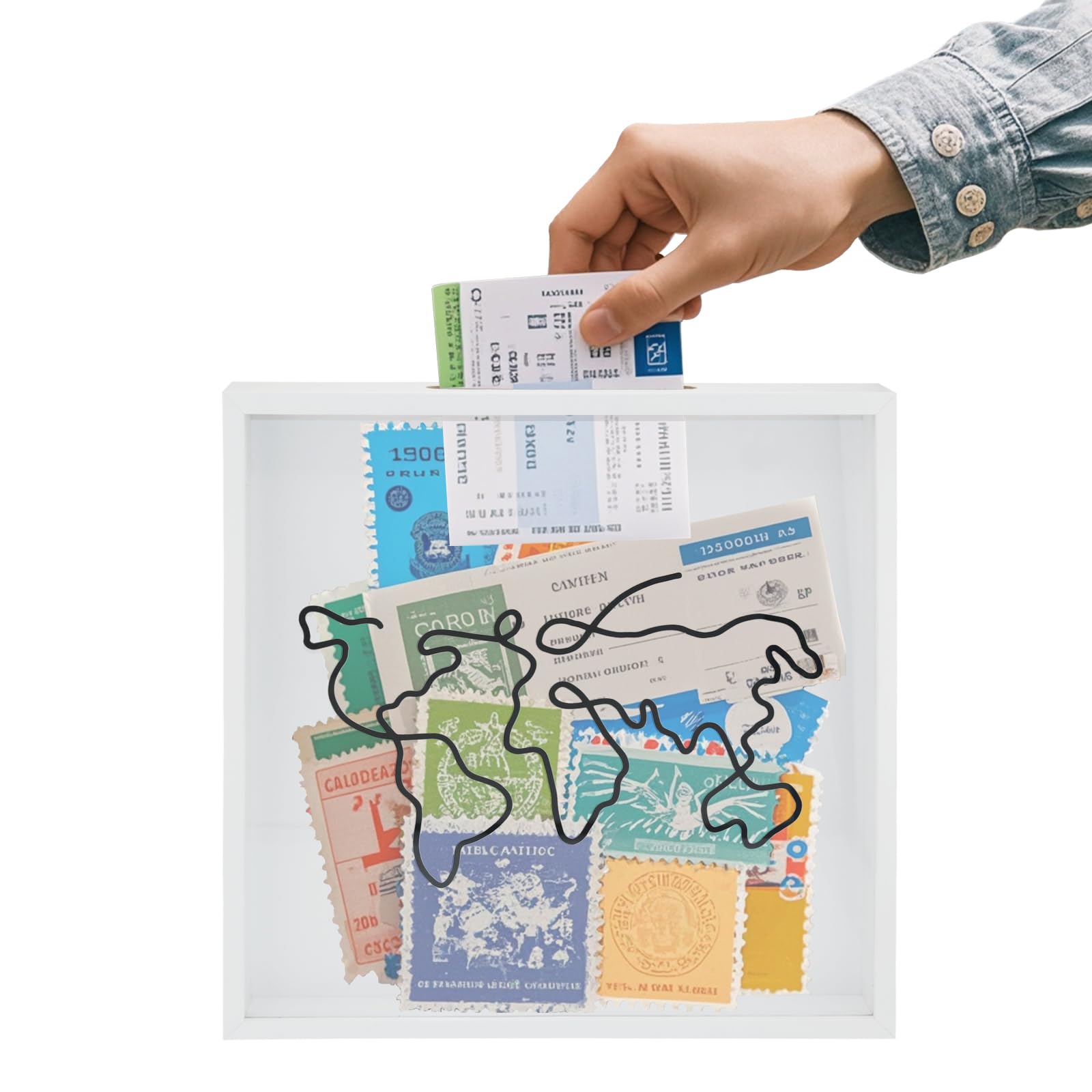 Adventure Archive Box,travel collection box,archive shadow box, 12 Inch Travel Shadow Box with Slot, 3D photo frame, Various Types of Memory Tickets frame travel ticket box for walls and table