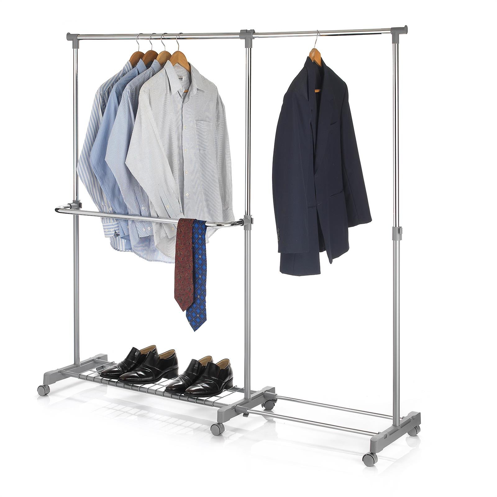 IDIMEX Garderobenwagen Grosso – Rollgarderobe Mit Schuhablage & 2 Höhenverstellbaren Stangen