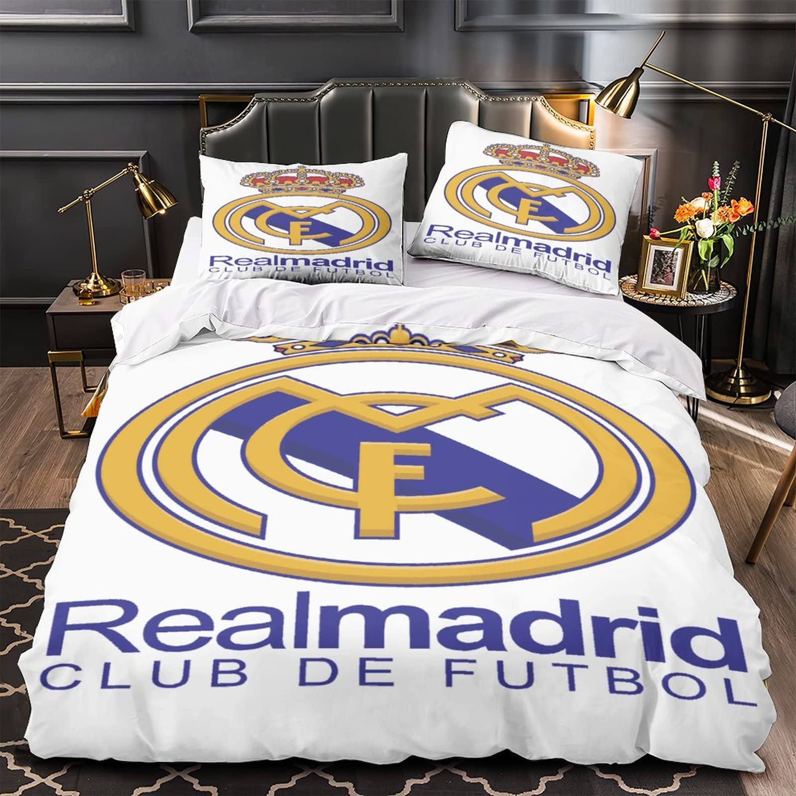 Equipo de Fútbol Juego de Funda Nórdica Cama de 90cm Funda de Edredón de Microfibra Suave con 2 Fundas de Almohada 50x75