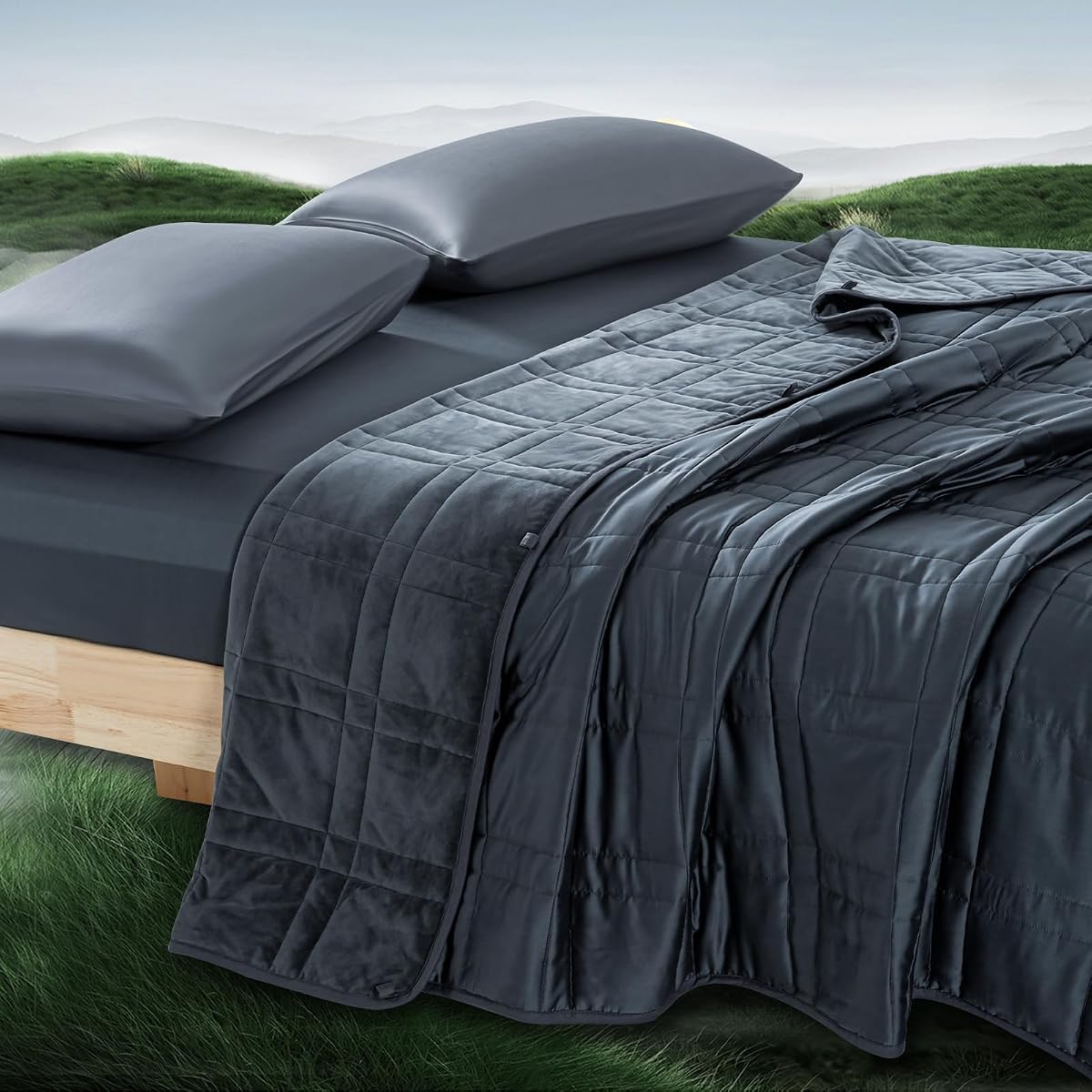 King Size Weighted Blanket 20lbs(88''x104'', Dual-Sided), Reversible King Weighted Blanket with Cozy Warm Velvet & Cooling Tencel Fabric for Adults & Couple All Season - Carry Bag Included, Dark Grey
