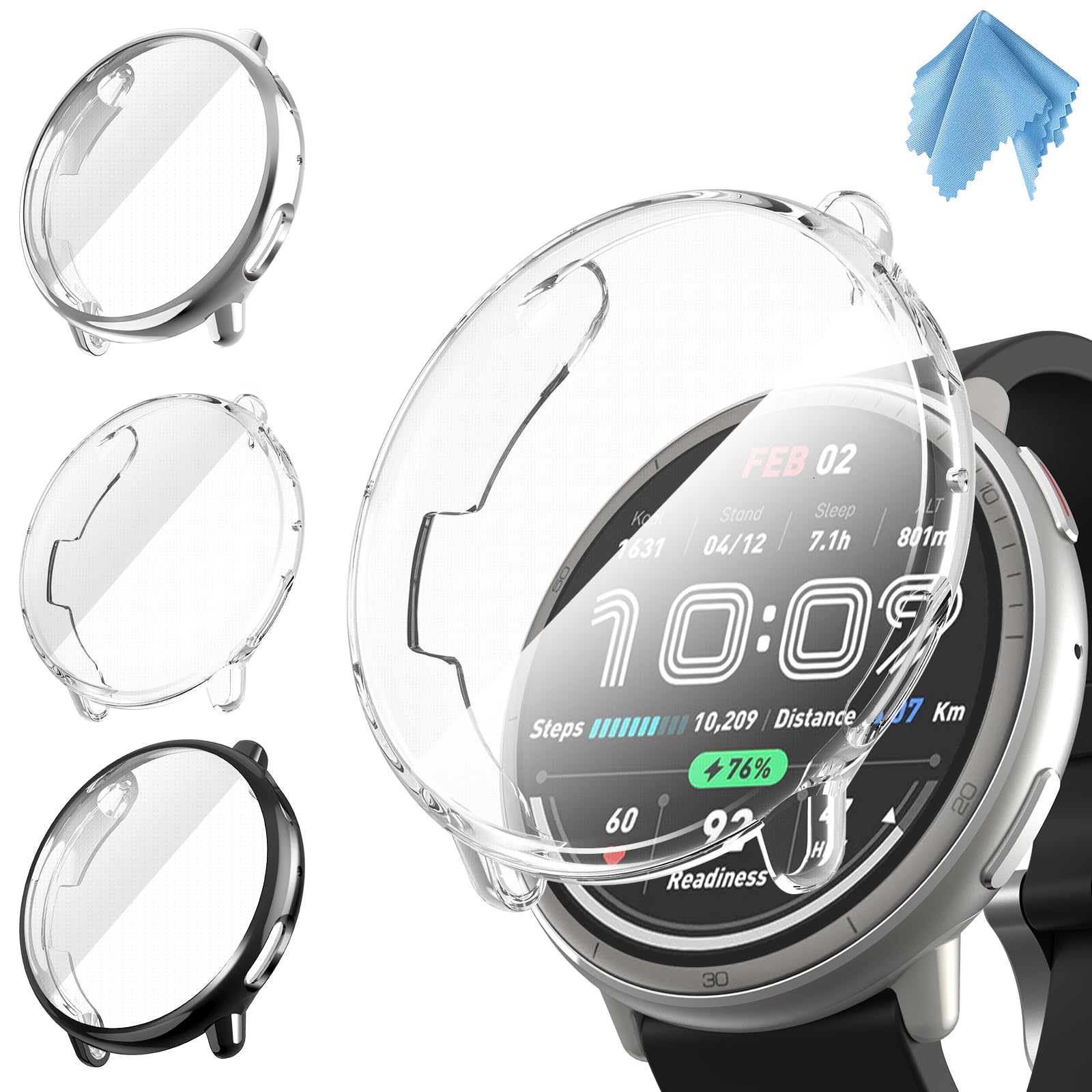 Fintie 3 Piezas Funda para Amazfit Active 2, TPU Suave Protector de Pantalla Carcasa