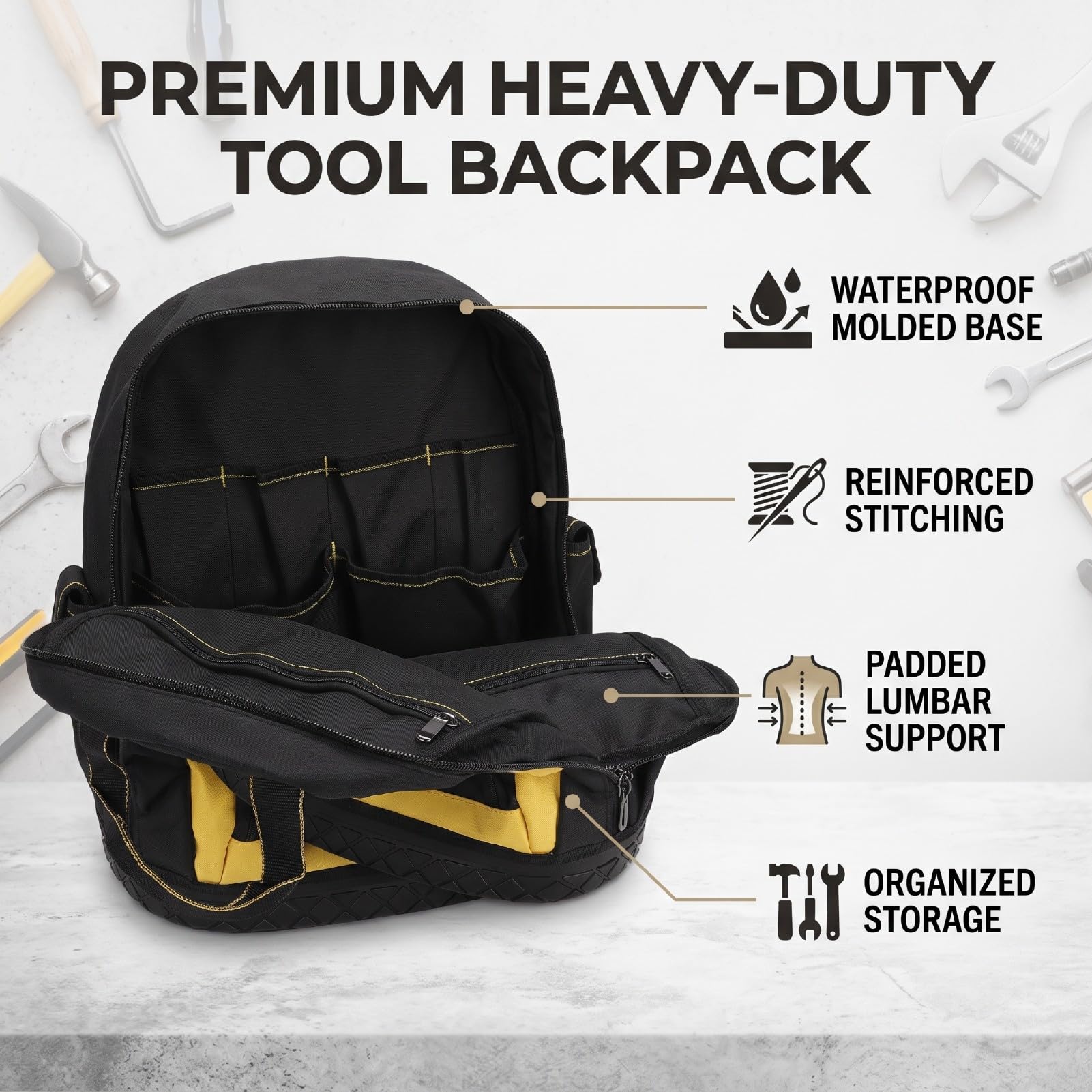 Generic Mochila para Herramientas de Alta Resistencia con Base Dura Moldeada para Electricistas, Fontaneros y Trabajadores de Climatización, en Tela Oxford Duradera