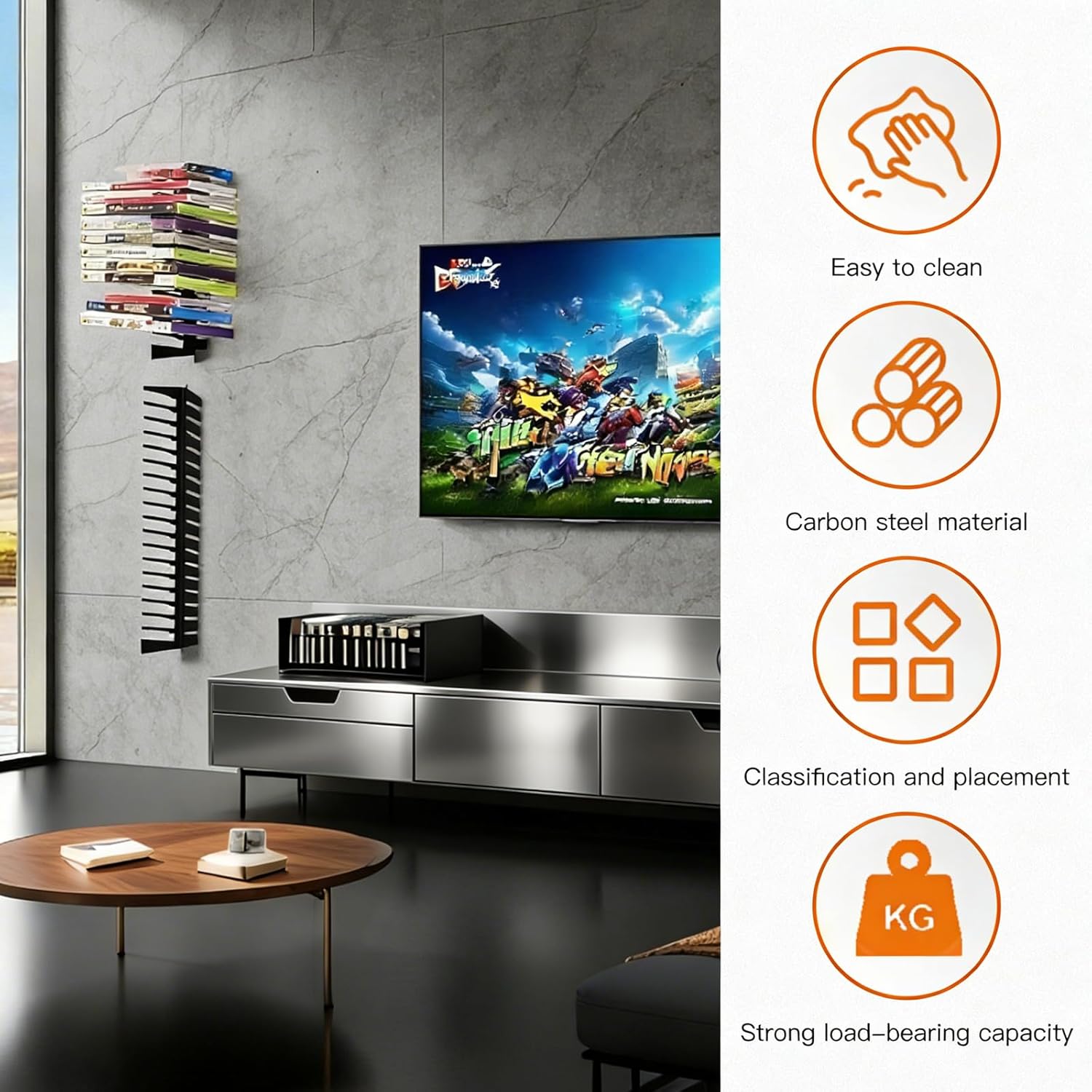 4-Pack Video Game Storage Wall Mount, Video Game Holder, Metal Wall-Mounted Case Holder for DVD/CD, Xbox, PS, Switch, Holds up to 72，Suitable for Offices and Bedrooms