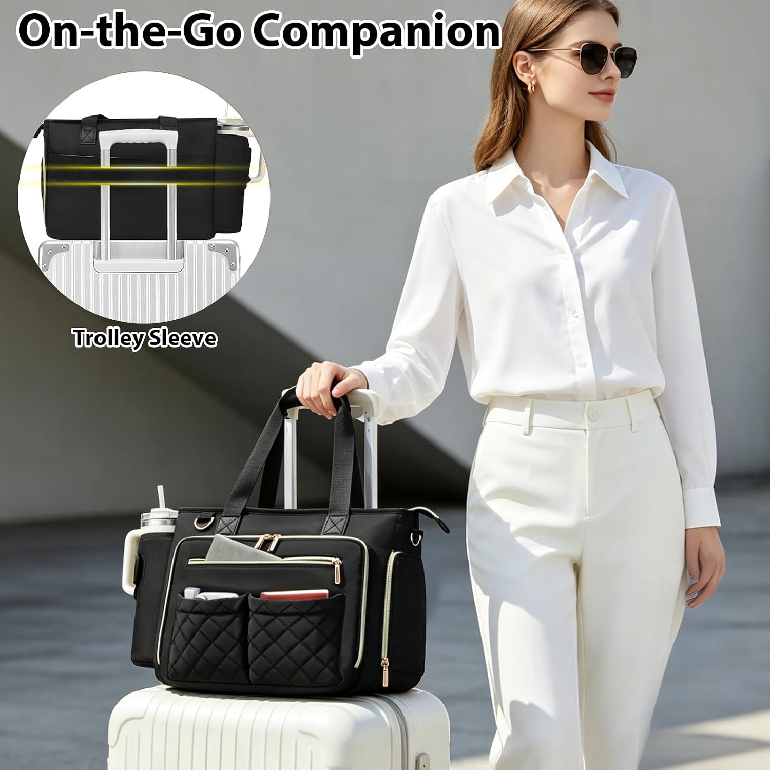Veirdro Teacher Tote Bag for Women with Insulated Lunch Compartment& Leakproof Cup Holder, Waterproof Laptop Bag with 15.6 in Computer Compartment, Work Lunch Tote Bag for Nurse, Travel, College Black