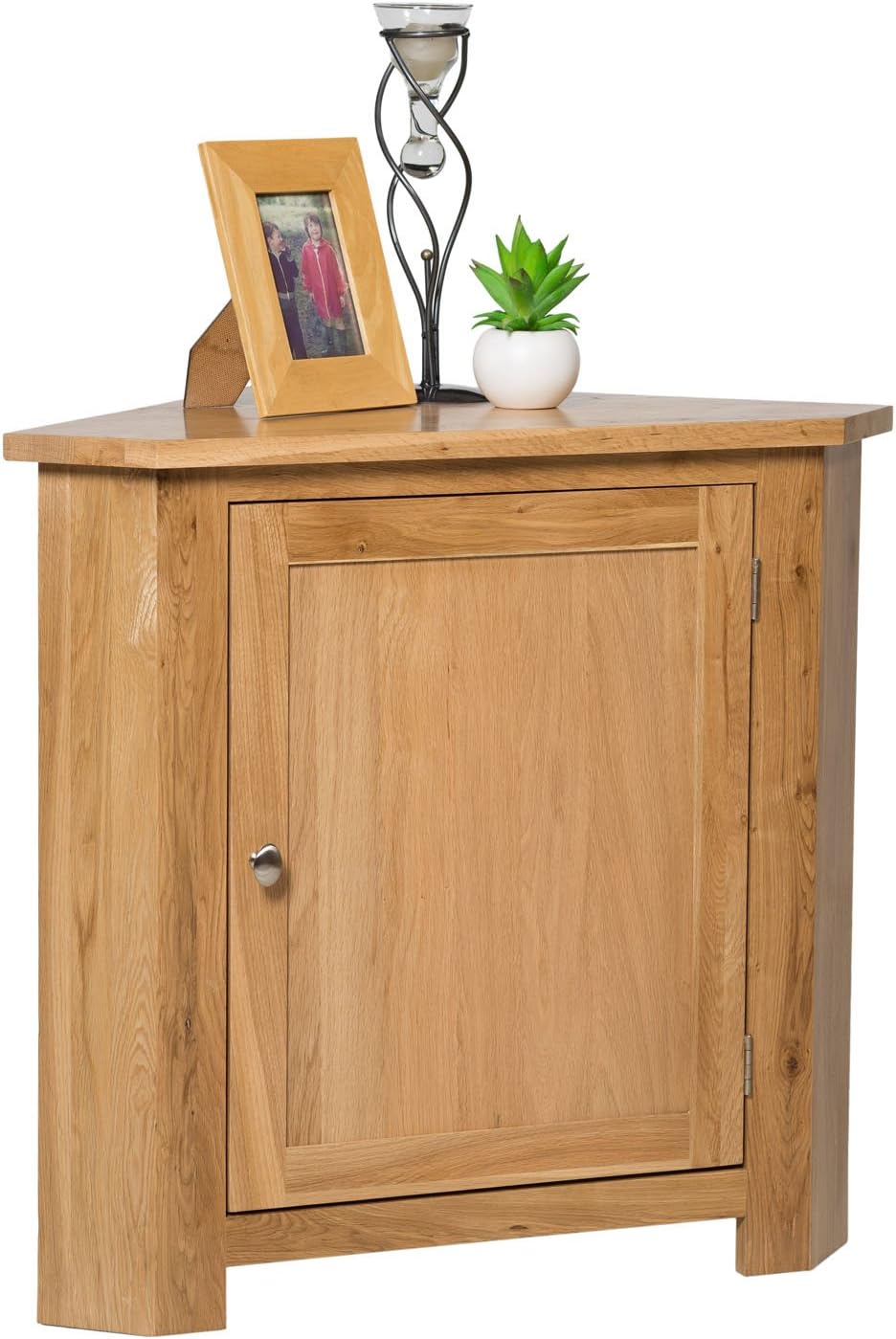 Waverly Low Corner Cupboard Oak Unit with Adjustable Shelf, 1-Door Small Cupboard, Solid Oak Corner Units for Living Room, Dining Room, Kitchen or Hallway