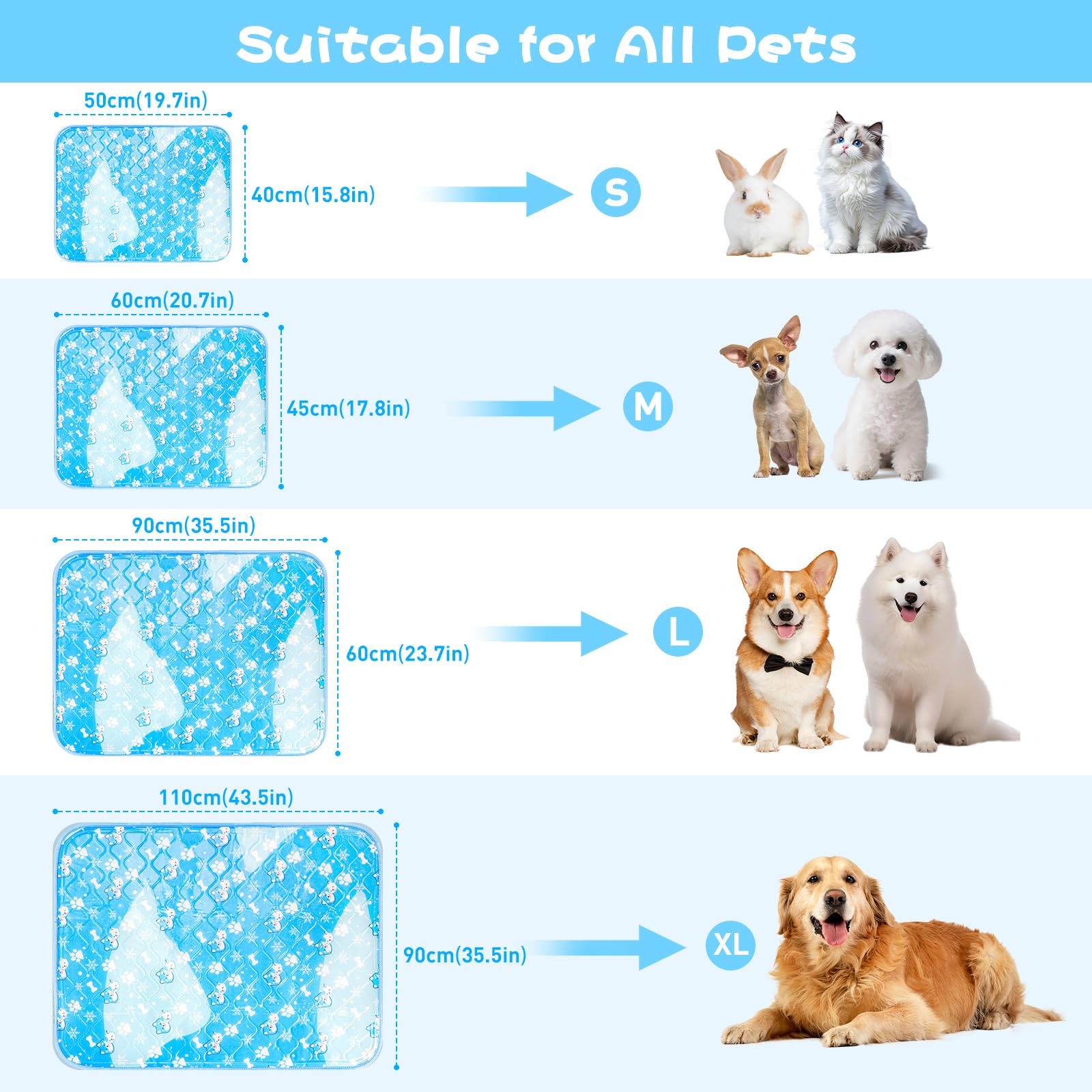 Tsmertor Dog Cooling Mat, Portable 50x40cm Pet Gel Self Cooling Pads Mat for Dogs Waterproof&Scratch-Resistant - Image 4