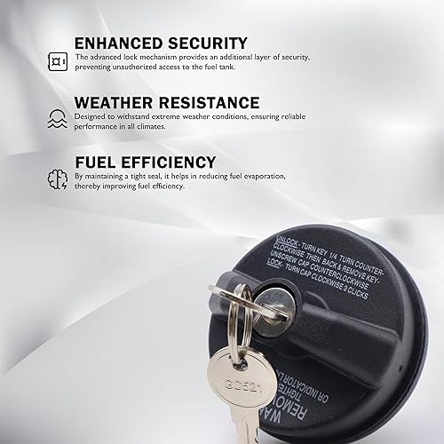 Miniatura 3 de 10504 - Tapa de llenado de tanque de combustible con cerradura con llave compatible con Chevrolet Chevy, Toyota 4Runner FJ Cruiser Highlander, GMC