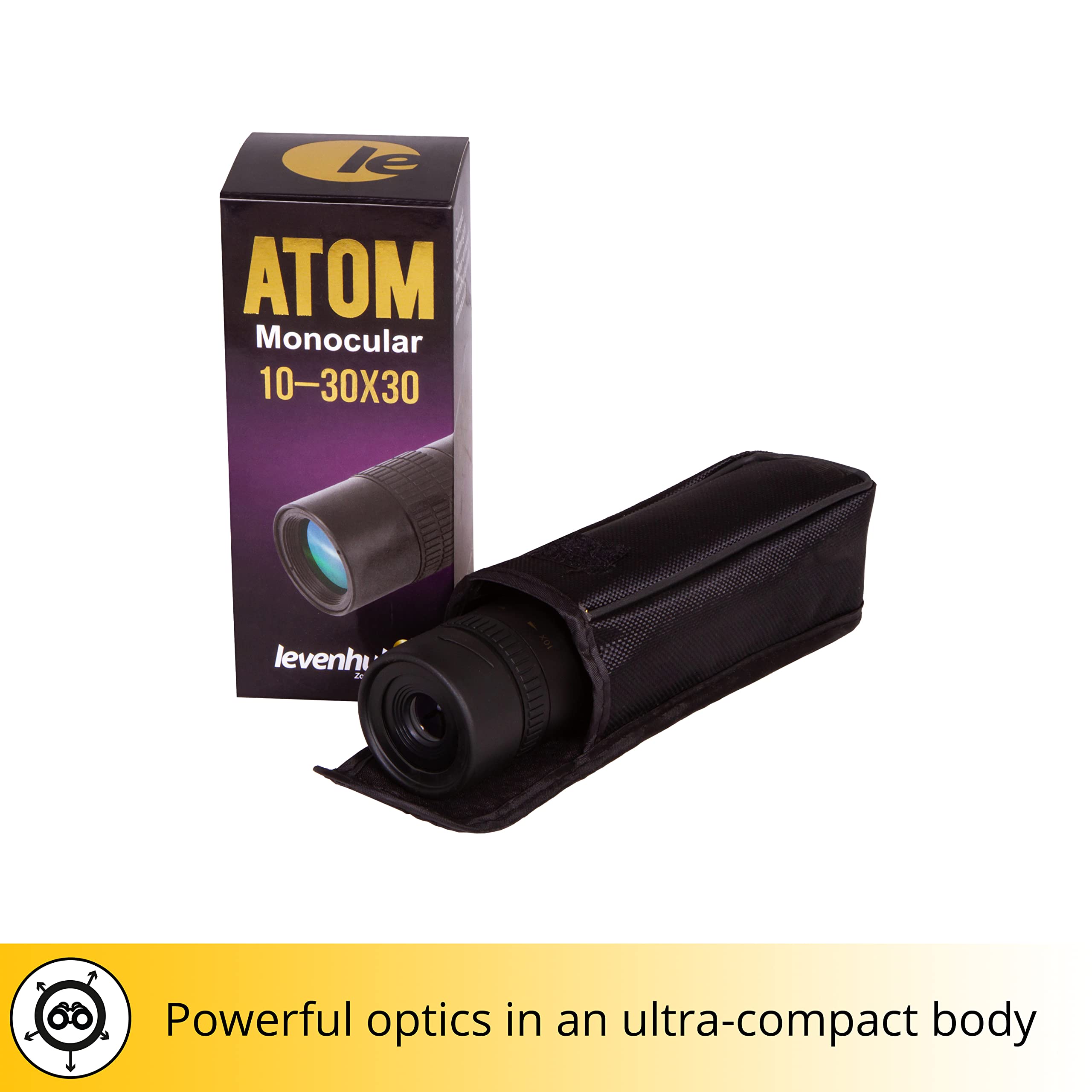 Monoculare Levenhuk Atom 10–30x30 con Zoom ad Alto Fattore di Ingrandimento