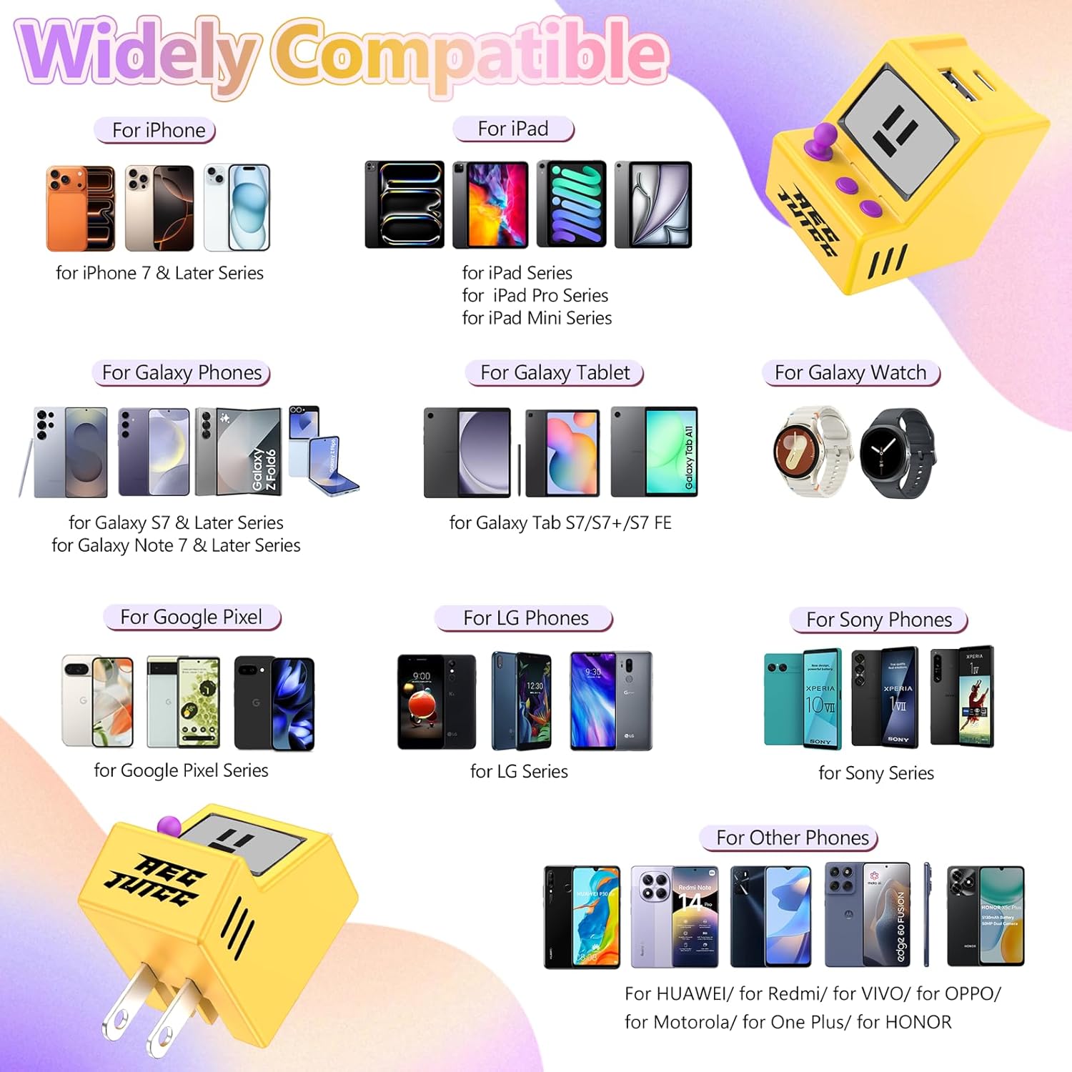 30W USB C Wall Charger Dual USB A Charger Block with Foldable Plug 3A Fast Charging Type C Phone Block Charging Box Brick for iPhone 17, Air, Pro, Pro Max, for iPad for Samsung Galaxy, Yellow - Image 2