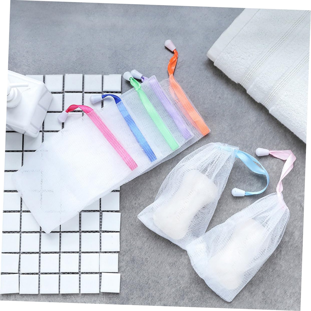 Mesh Soap Saver Pouch Bubble Net for Handmade Soap Exfoliating Face Wash Portable Body Cleaning Netting Drawstring and Buckle
