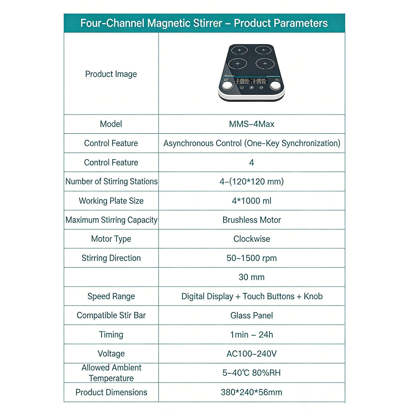 Agitateur Magnétique Numérique Avec Affichage LED, 50-1500 Tr/min, Verrouillage Instantané + Minuterie 24 H, Fonctionnement Synchrone/asynchrone,plateau D'agitation 1000 Ml X 4,A