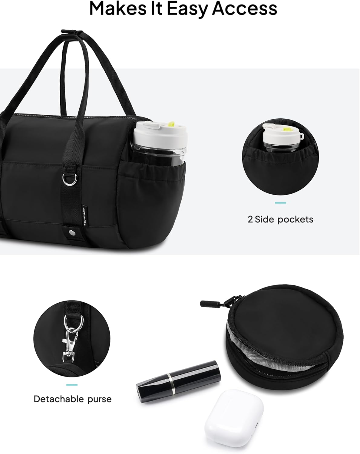 TOPEAST Small Gym Bag for Women, Mini Sports Yoga Bag Gym Tote Bag with Yoga Mat Holder, Small Sports Duffle Bag with Water Bottle Pocket & Wet Pocket for Travel Dance Workout, Black