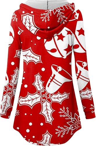 Miniatura 2 de Kenvina Sudaderas con capucha para mujer, con cordón y estampado navideño, manga larga, dobladillo curvado, sudaderas casuales ajustadas