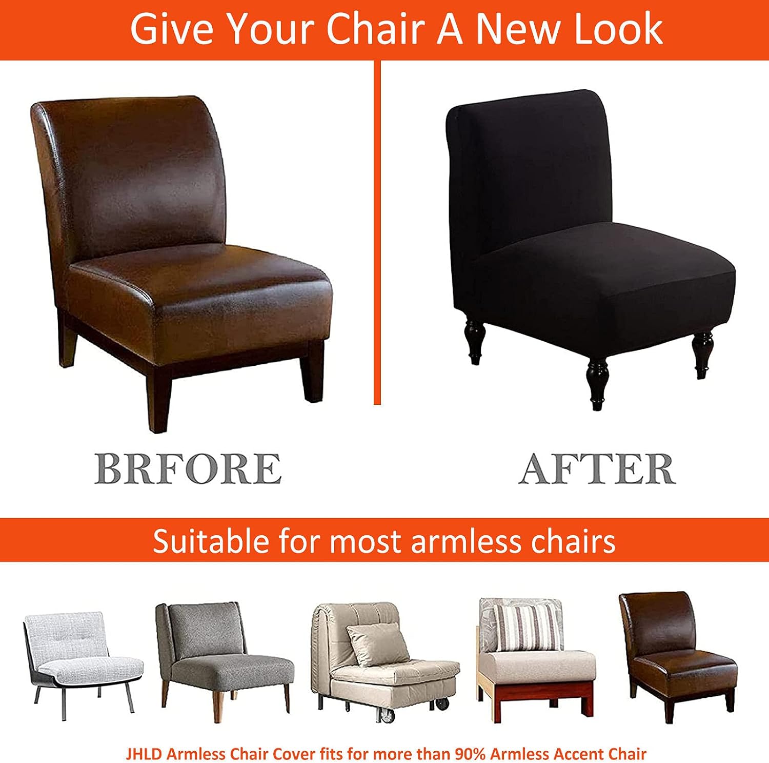Stretch Armless Chair Slipcovers, Furniture Protector Covers Spandex Accent Chair Covers Elastic Armless Accent Chair Slipcovers Removable Washable for Living Room Bedroom-Black-Set of 2