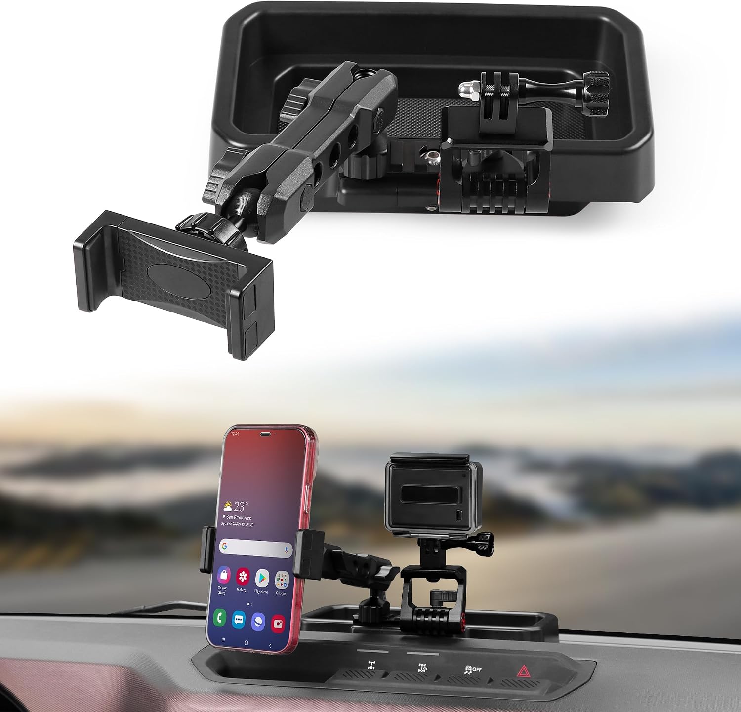 Car Phone Holder Dash Phone Holder for Car for 2021-2026 New Ford Bronco Accessories Bracket Interior Accessories for GoPro Action Camera and Cell Phone Mount