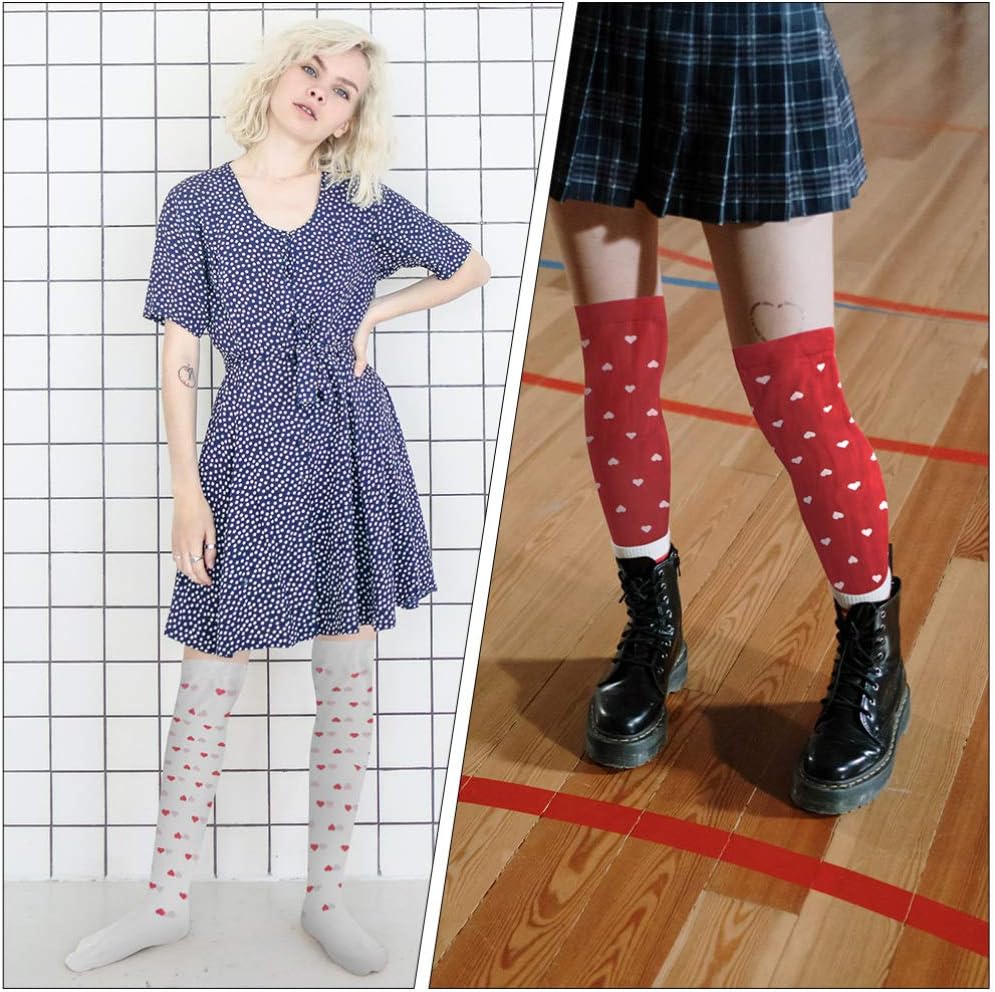 Holibanna 2 Pairs Valentine Over Knee Socks Heart Pattern Thigh Socks Stockings Party Costume Accessories for Women