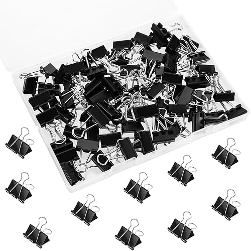 SANNIX 75 clips para carpeta, 34 de pulgada y 0.748 in, abrazaderas de papel negro, tamaño pequeño para oficina, hogar, escuela
