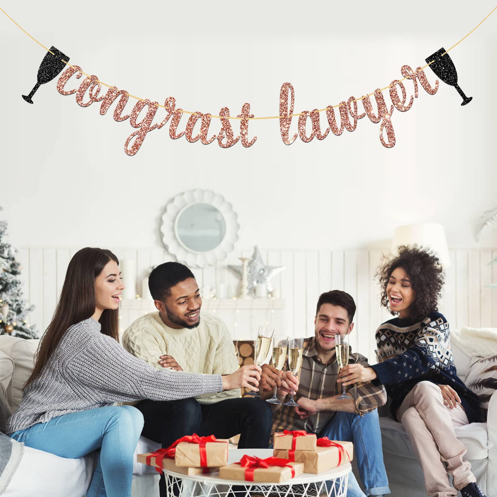 WeBenison Glitzer-Wimpelkette 'Congrats' – Goldene Banner Für Abschluss, Anwälte, Party-Deko Drinnen & Draußen