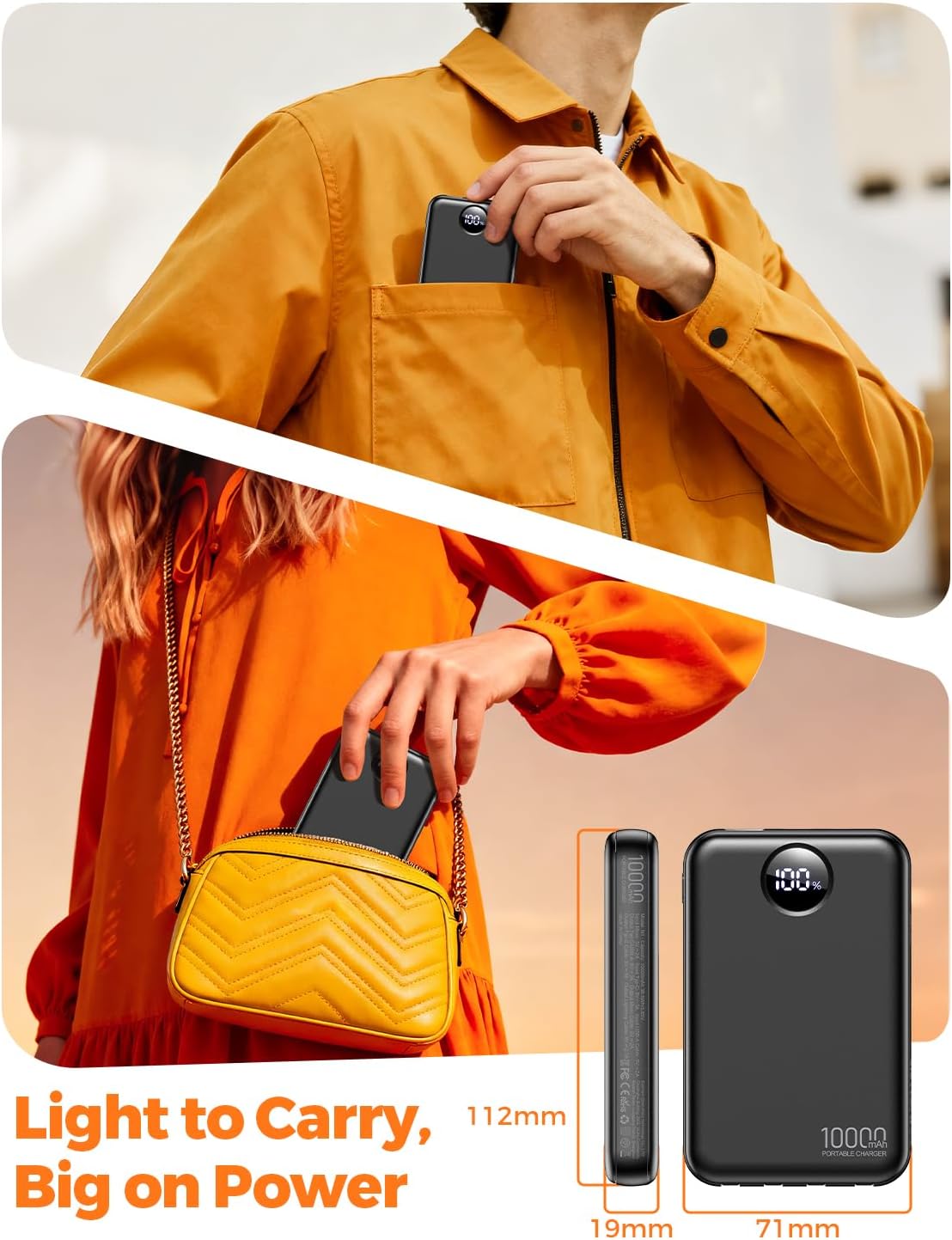 Portable Charger 10000mAh Power Bank with 4 Built-in Cables,LED Display Compact and Battery Pack with Multiple USB Ports All-in-One Travel Charger for iPhone,Android and Other Devices-Black - Image 2