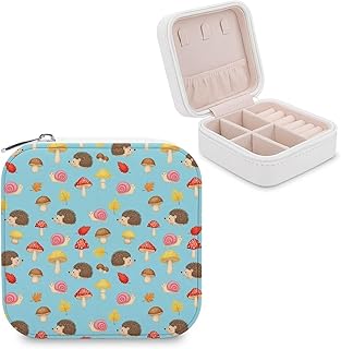 Women's Portable Mini Jewelry Box Mushrooms Hedgehogs Snail Jewelrys Organizer Case Novelty Small Jewerly Storage Display Holder for Earrings Ring Necklaces