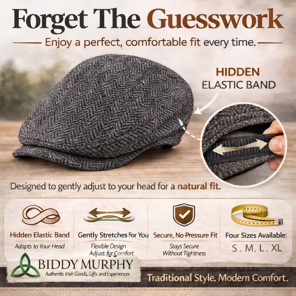 Biddy Murphy Self-Adjusting Irish Wool Driving Cap for Men and Women – Comfort Fit Flat Cap – Newsboy Style Hat