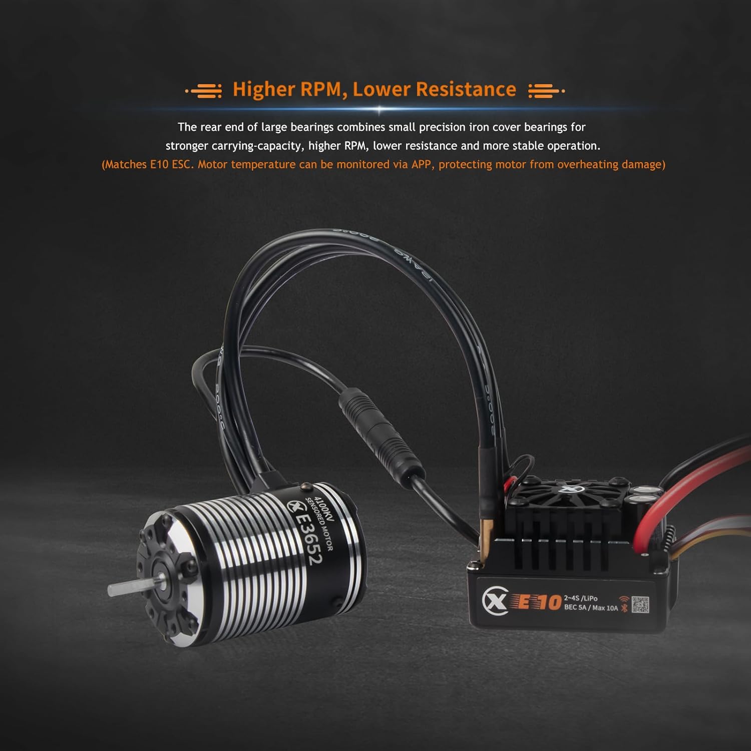 XC E3652 Sensored Brushless Motor for RC Car,2-3S Lipo,IP67 Water Proof,Applicable to:1/10 On-Road,Off-Road,Short Course(Light Load) (3300KV)