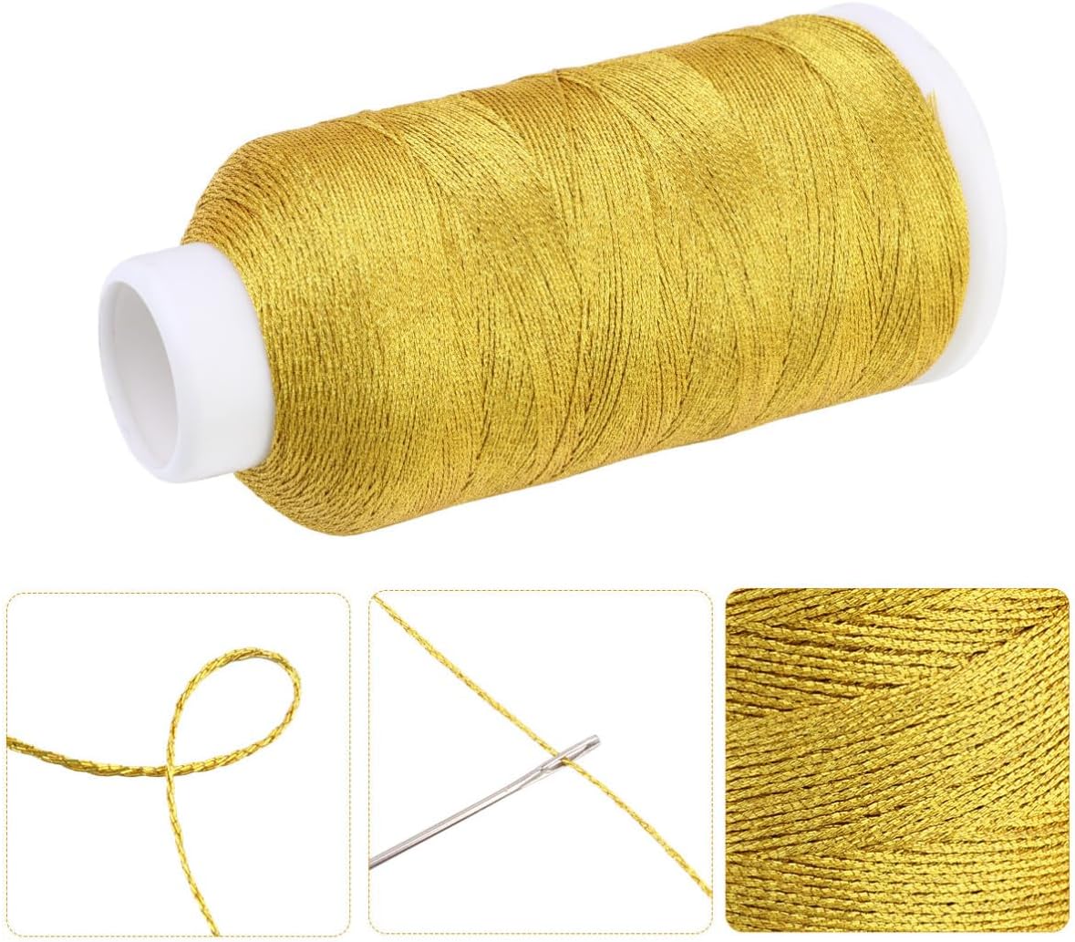 SEWACC Golden Nylon Sewing Thread Spools with 6 Strands, High Tensile Strength Quilting and Dress Making Thread, Sturdy and Not Easily Tear or Break, for Crafts and Jewelry Beading