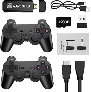 Wireless Retro Game Console, 4K TV Home Video Game Console with Dual Wireless Controllers Plug Play Video Game Stick, 40+ Classic Emulators High Definition HDMI Output Adults Kids Great Gift (128G)