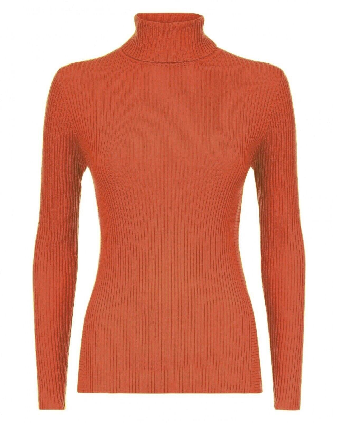 GUBA Womens Polo Neck TOP Ribbed Ladies ROLL Turtle HIGH Neck Jumper Long Sleeve Rust