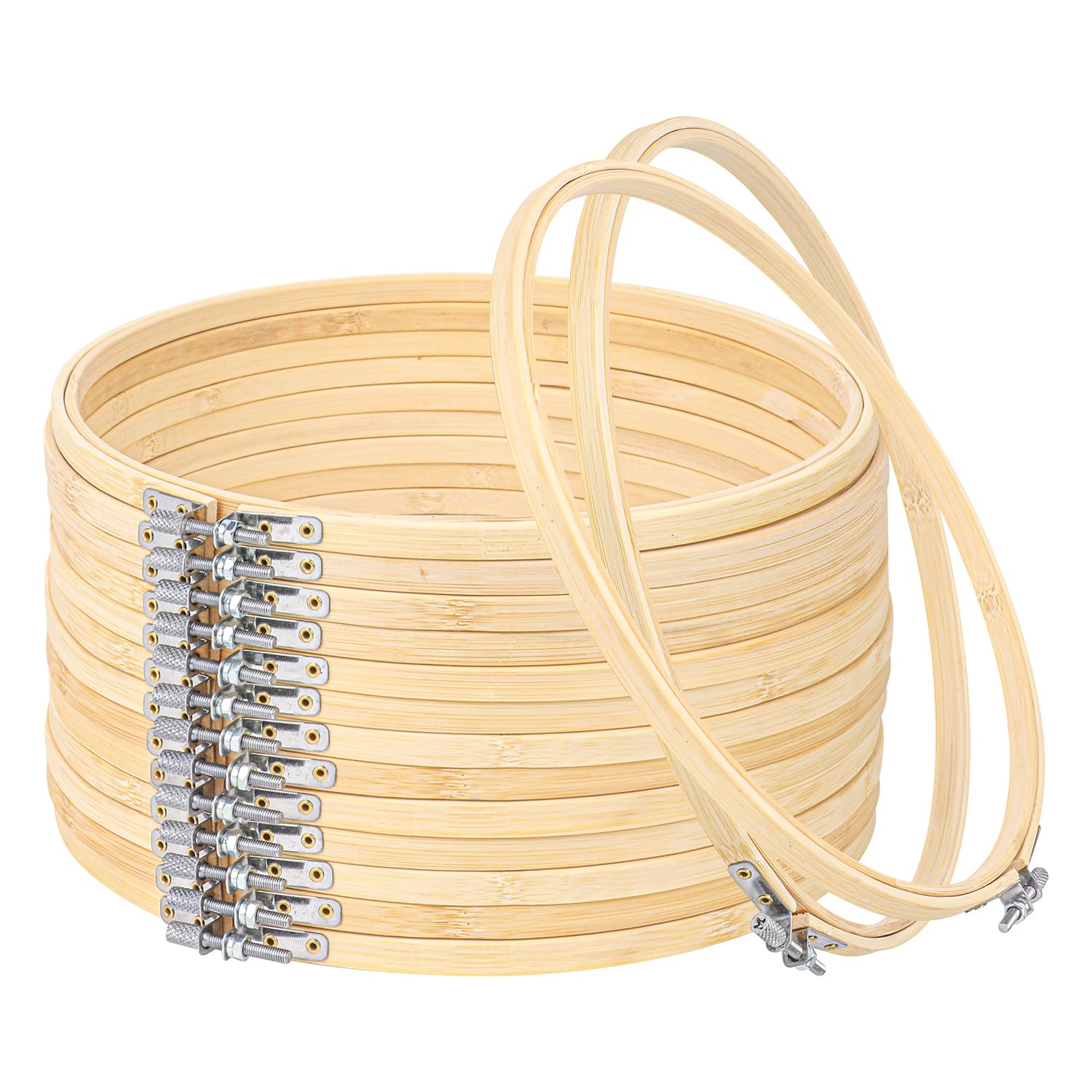 IHDYPPEW 15 Stück 25,4 cm runde Stickrahmen, verstellbarer Kreis Kreuzstich Hoop Stickring Bambus Stickrahmen für Handwerk, DIY, Hochzeit, Party, Urlaub Dekoration