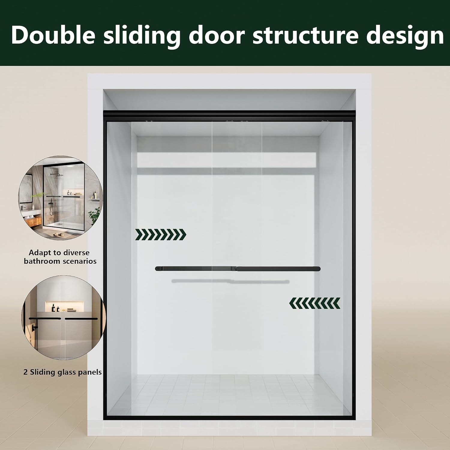 Kullavik Shower Door 44-48'' W x 72'' H Semi-Frameless Bypasss Bathroom Glass Shower Double Sliding Doors,1/4'' (6mm) Clear SGCC Tempered Glass with Explosion-Proof Film,Black