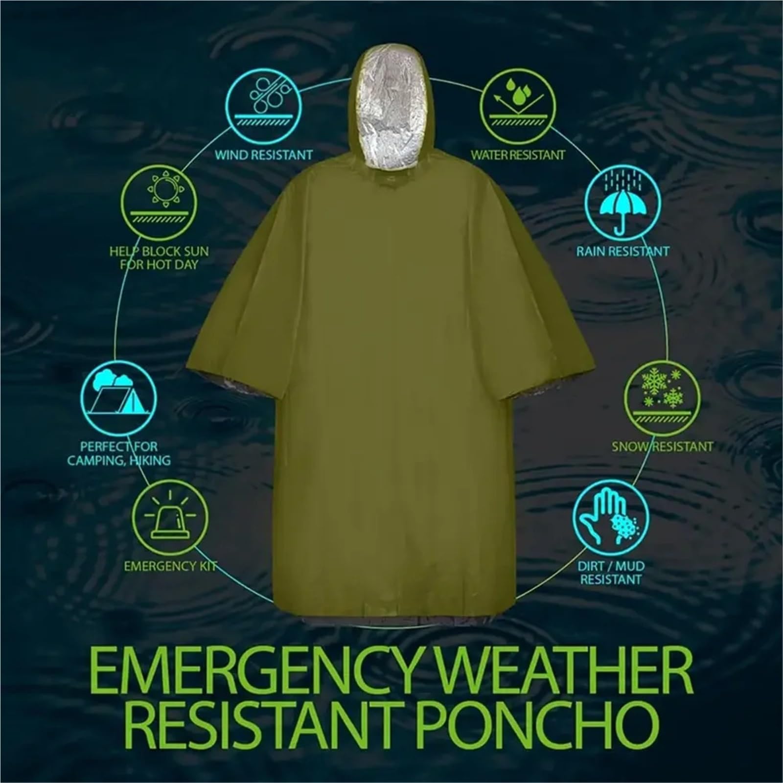 Poncho Impermeable Poncho de lluvia reutilizable y resistente a la intemperie for hombres, mujeres adultos, ideal for acampar, hacer senderismo suministros emergencia