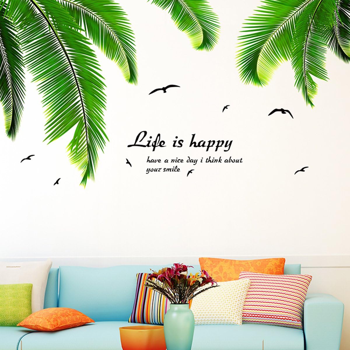 Palm Tree Leaves Wall Sticker Wall Decals for Living Room, Home,Bedroom Decor