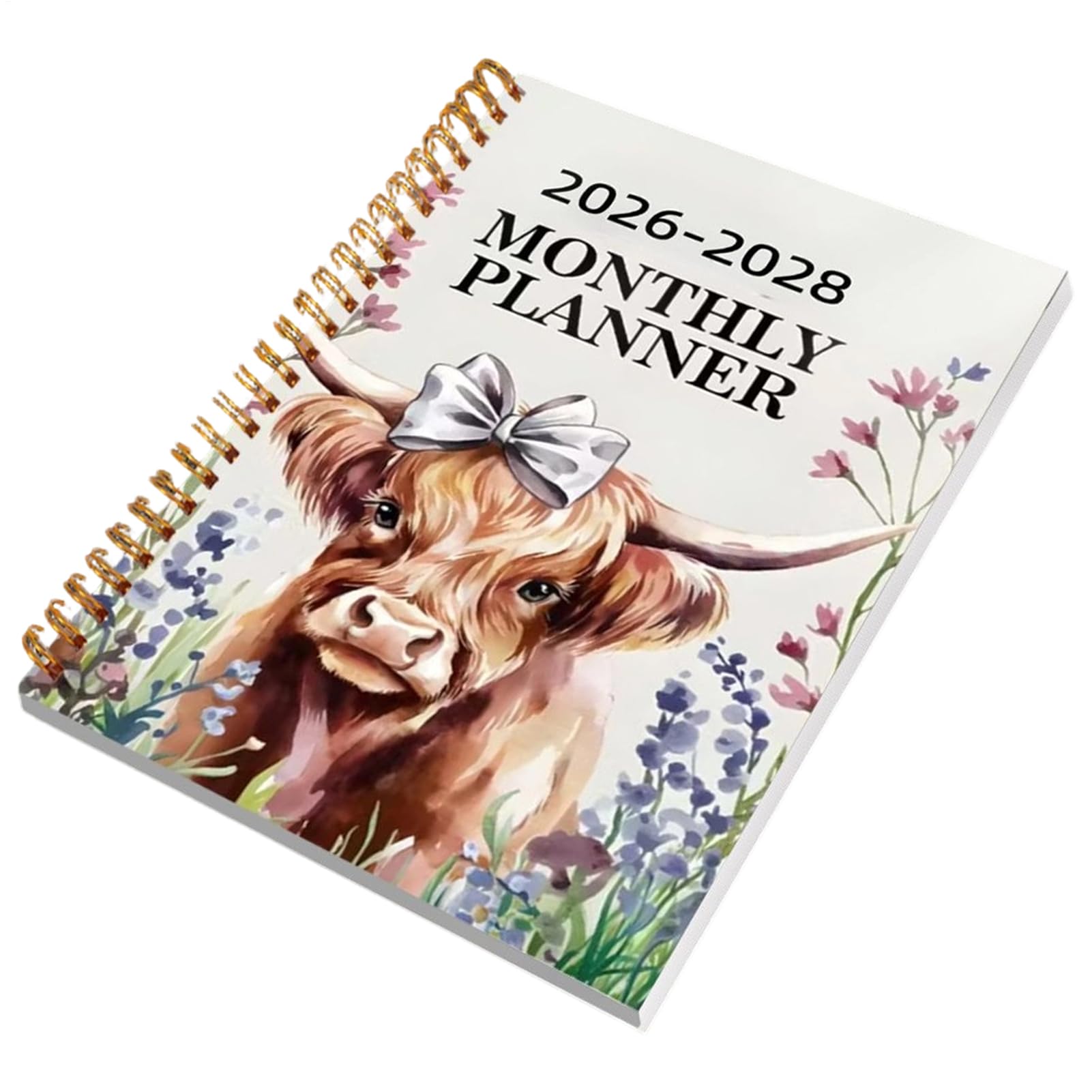 High-land Cow 2026-2028 Monthly Planner - Spiral Binding Daily Notepad | Monthly Weekly Dated Diary With Scottish Cow Design For Organizing Your Life Compact For School Office Home Planner