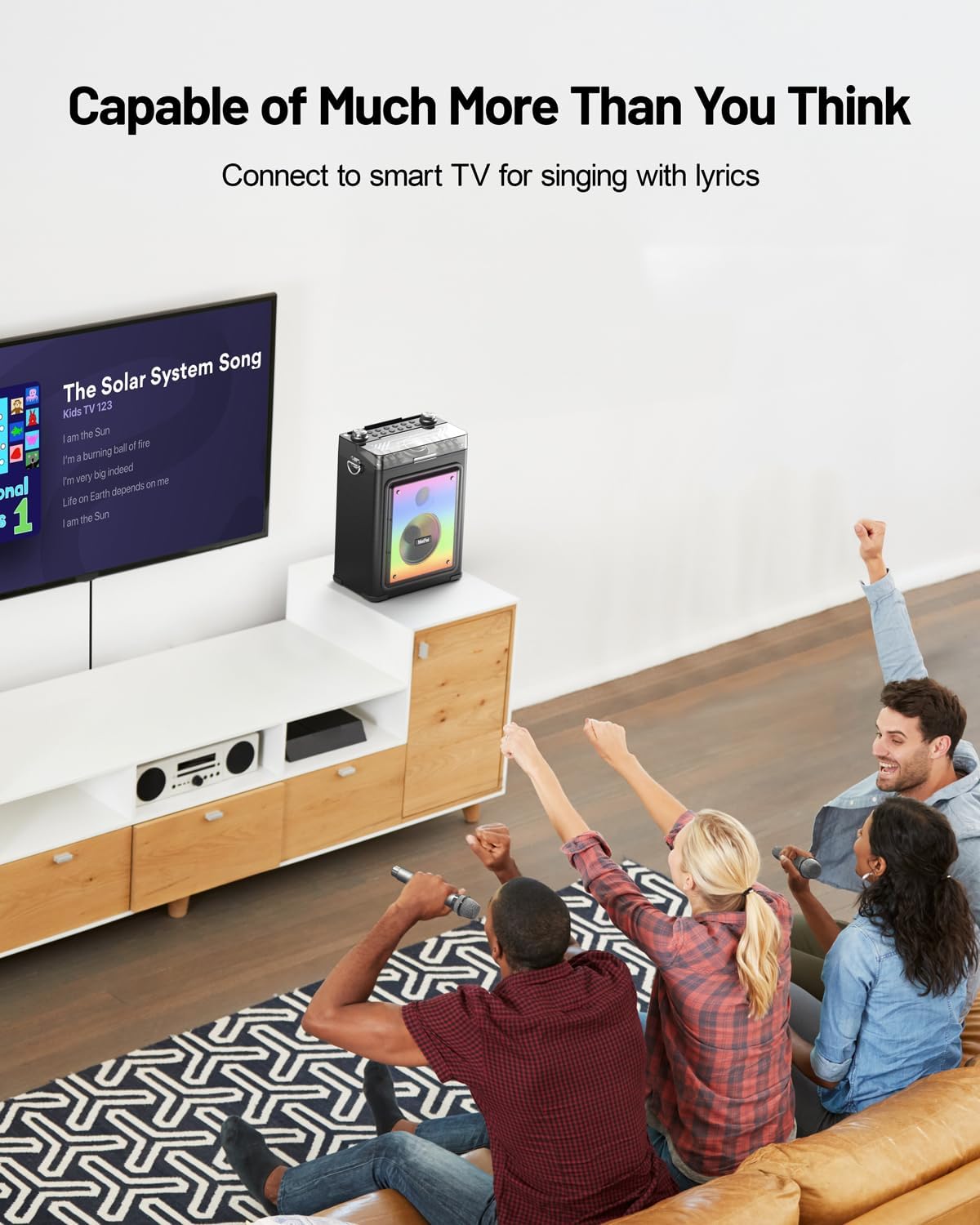 Karaoke Machine for Adults with 2 Wireless Microphones and Bluetooth 5.3, Premium Wooden Speaker with Bass and Treble Control, Stage-subwoofers - Image 7