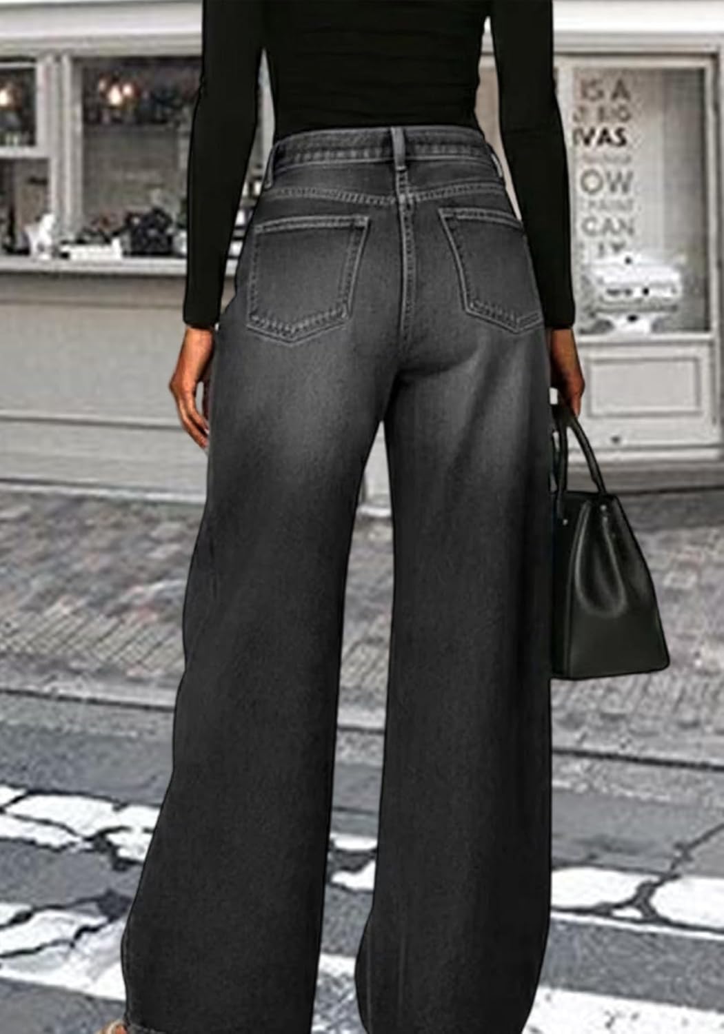 LKOUS Wide Leg Barrel Jeans for Women Trendy Cutout High Waisted Baggy Denim Pants with Hole
