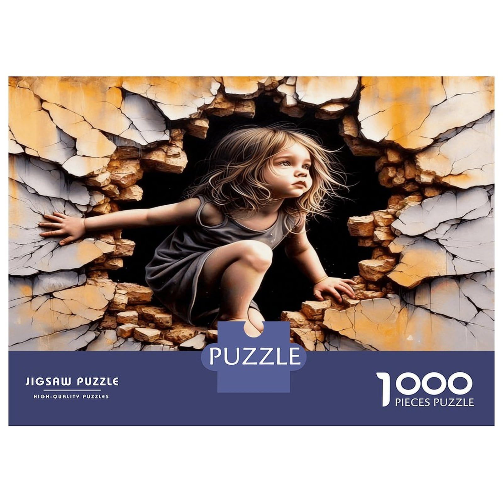 Girl Breaking Wall 1000pc Puzzle for Adults Surreal Escape Premium Jigsaw Puzzle Recycled Cardboard Adult Educational Challenge Fun Present Home Activity Great Gift for Kids Beginners 52x38cm/1000pcs