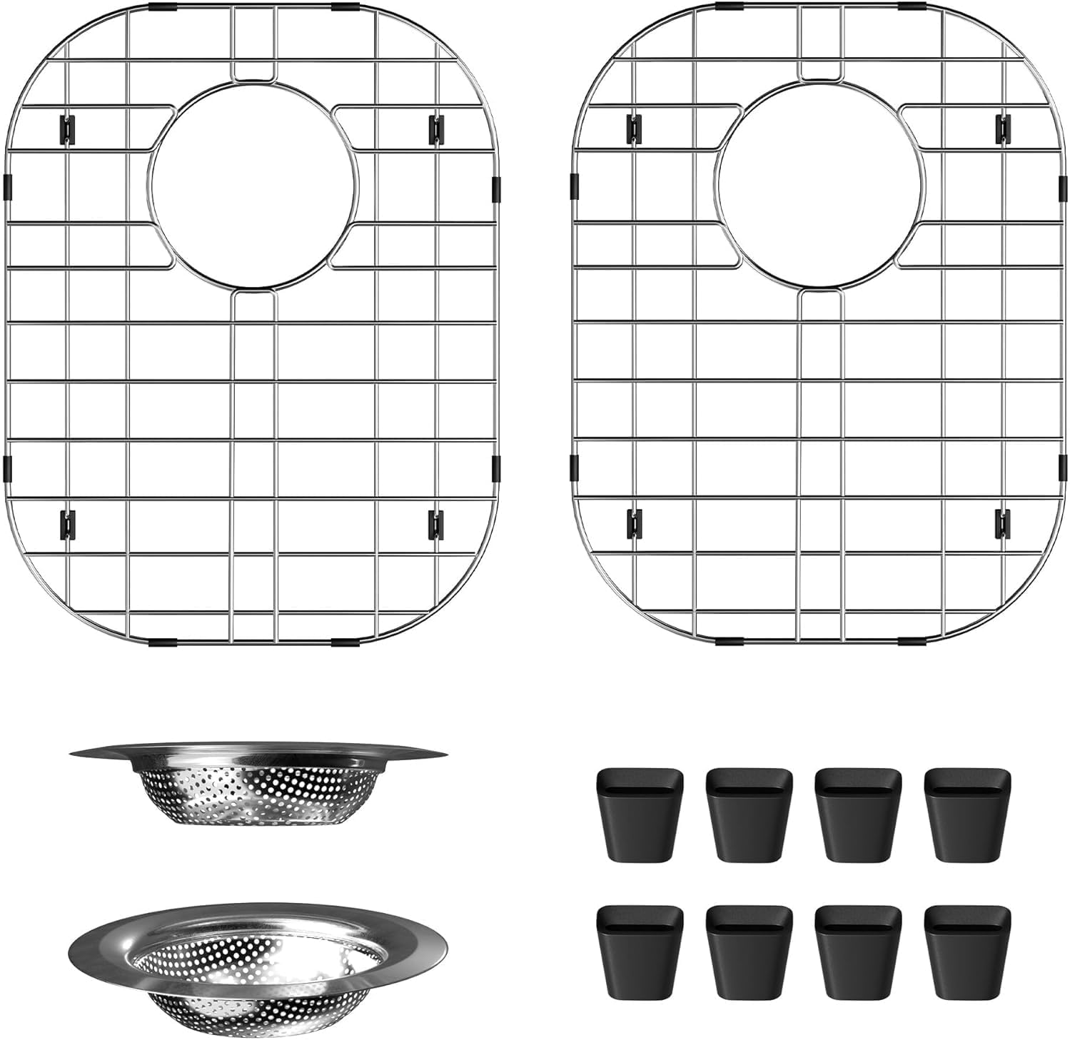 シンクグリッドプロテクター、14.5インチx11インチ、ステンレススチールシンク格子2パック、後部の排水穴とストレーナー付きキッチン
