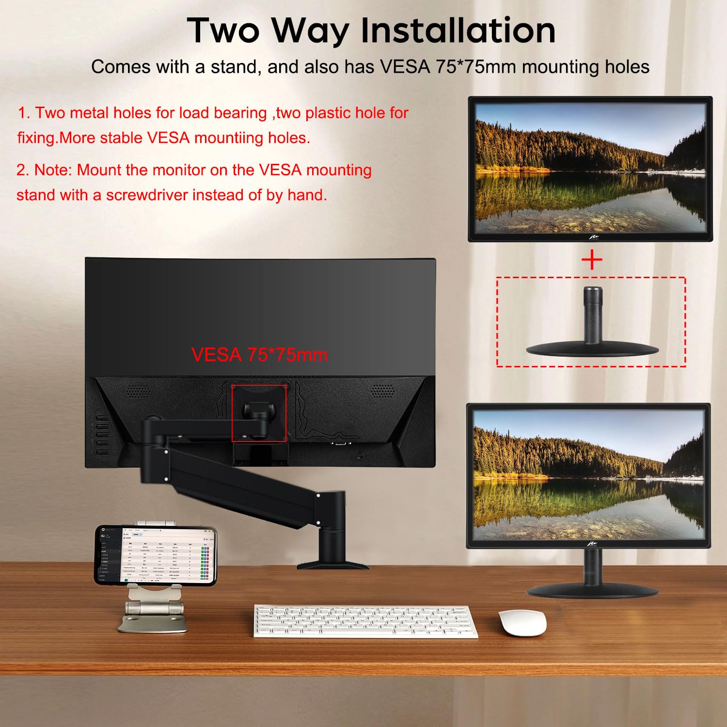 Kenowa PC Monitor 21.5 Zoll Business Computer Bildschirm Gaming Monitor FHD 1920x1080P 75Hz, 3ms Reaktionszeit mit HDMI & VGA Anschlüsse für Laptop/Windows OS/PS3/PS4
