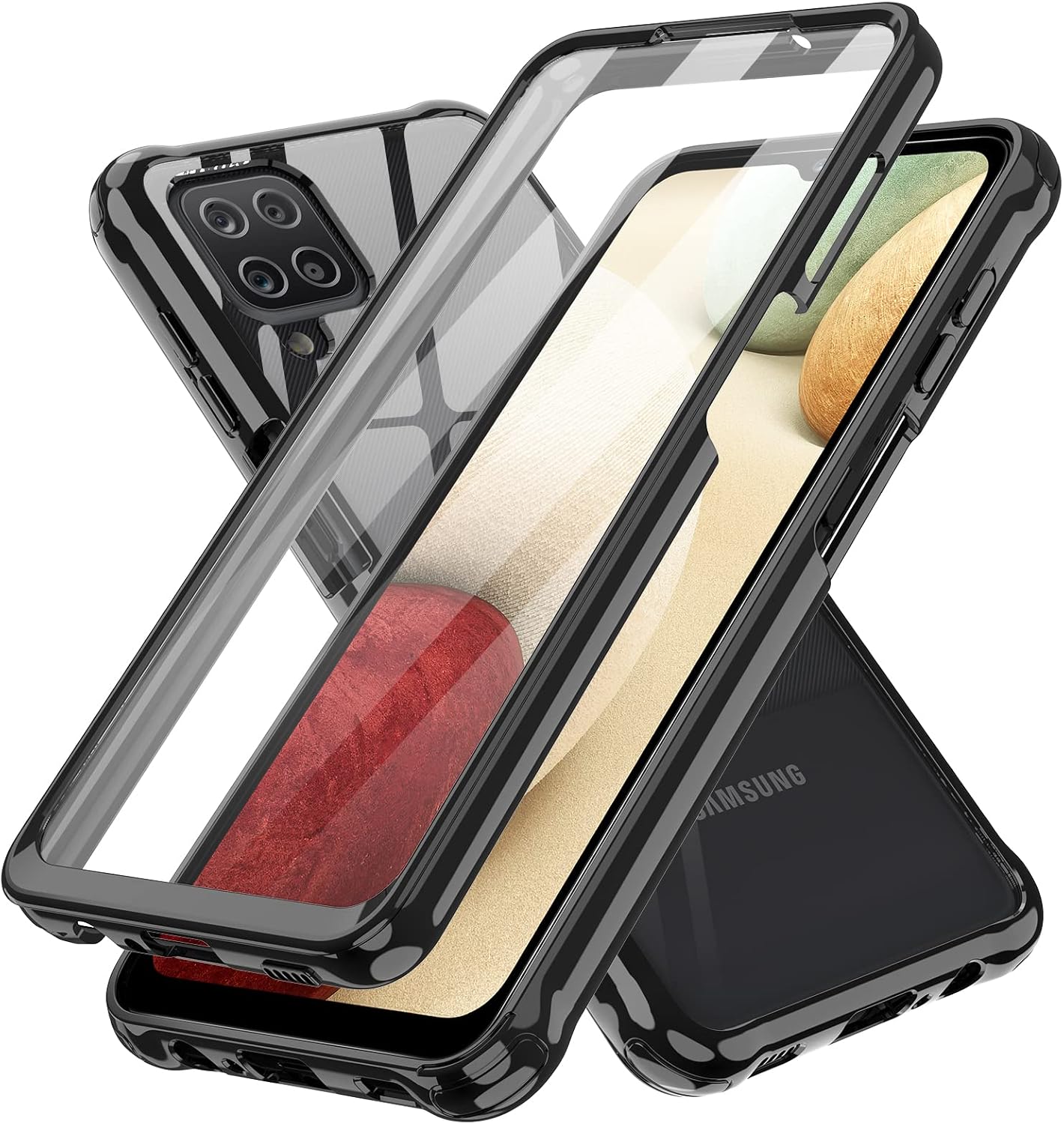 LeYi Compatible with Galaxy A12 Phone Case, Samsung Galaxy A12 Case Built-in Screen Protector, 360 Full-Body Protective Dual Layer Shockproof Slim Crystal Clear Phone Case for Galaxy A12, Black