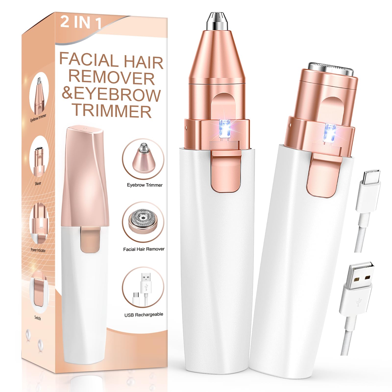 Augenbrauenrasierer & Gesichtshaarentferner für frauen: iFanzeTech Rasierer Damen, 2-in-1 Augenbrauen Trimmer und Gesichtsrasierer, Gesicht-Epilierer Damen für Augenbrauen Oberlippe Kinn Wangen