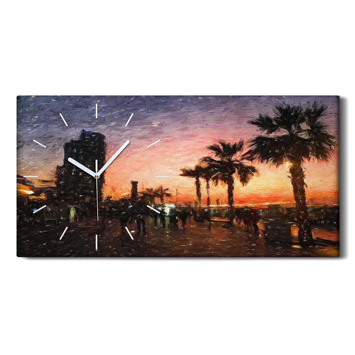 Horloge sur Toile Art Moderne Coloray 60x30cm - Décoration Murale Ville Paysage Salon