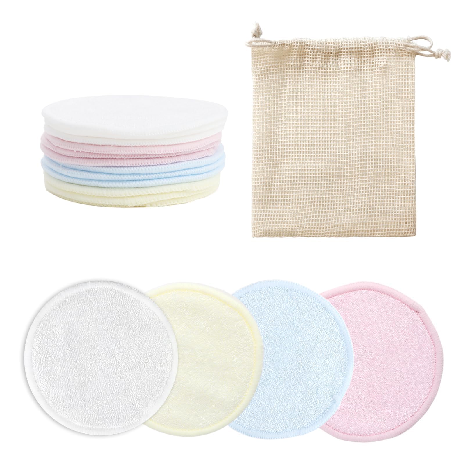 12 almohadillas desmaquillantes de bambú, algodón desmaquillantes lavables reutilizables para mujeres, toallitas desmaquillantes suaves para todo tipo de piel