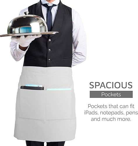 Miniatura 3 de UBICON Delantal 100% algodón extra ancho (36 pulgadas de ancho) duradero, 100% algodón, bolsillos grandes, alzapaños largos para el hogar, jardín,