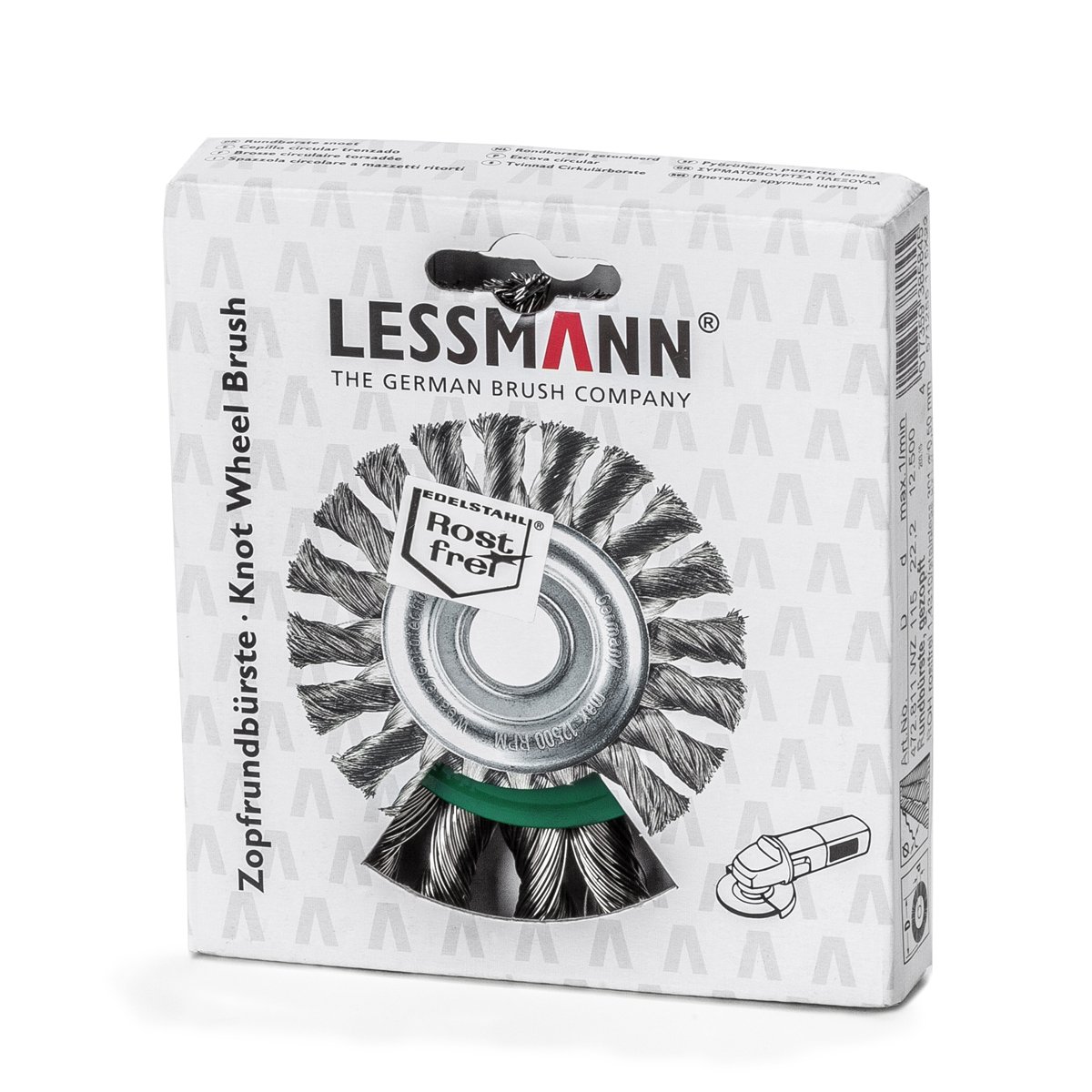 Lessmann Spazzola rotonda a treccia (filo di acciaio intrecciato, 115 x 14 mm, destra/sinistra, per l'uso su smerigliatrici angolari manuali, per la lavorazione di saldatura, ecc.) 472811WZ