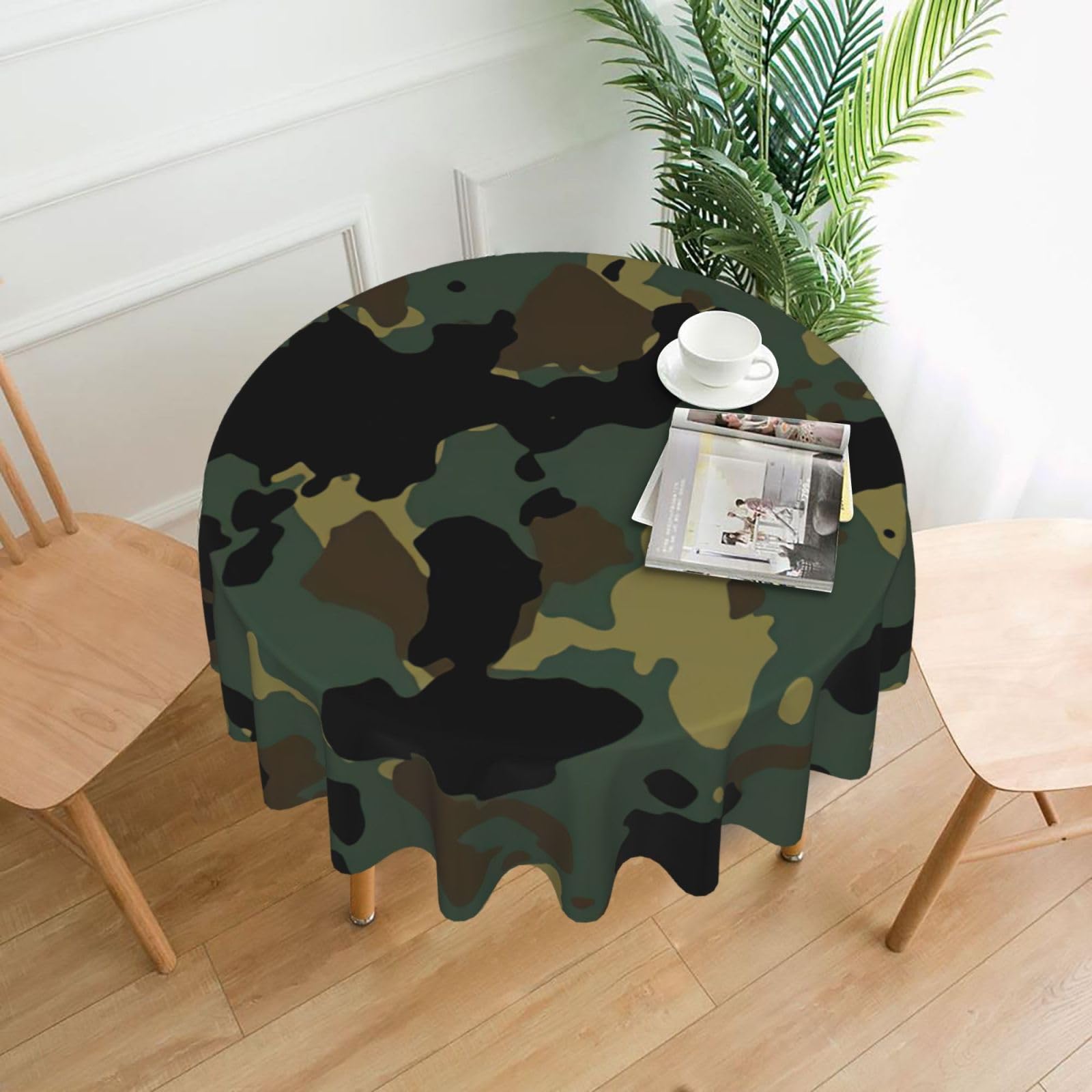 Zcmkjlg Camouflage Pattern Print Quick Ship Round Tablecloth 60in Polyester Washable Cover for Dining Room