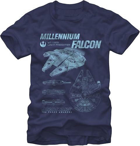 Star Wars Men's The Force Awakens Millenium Falcon Flies Schematic T-Shirt,Navy,